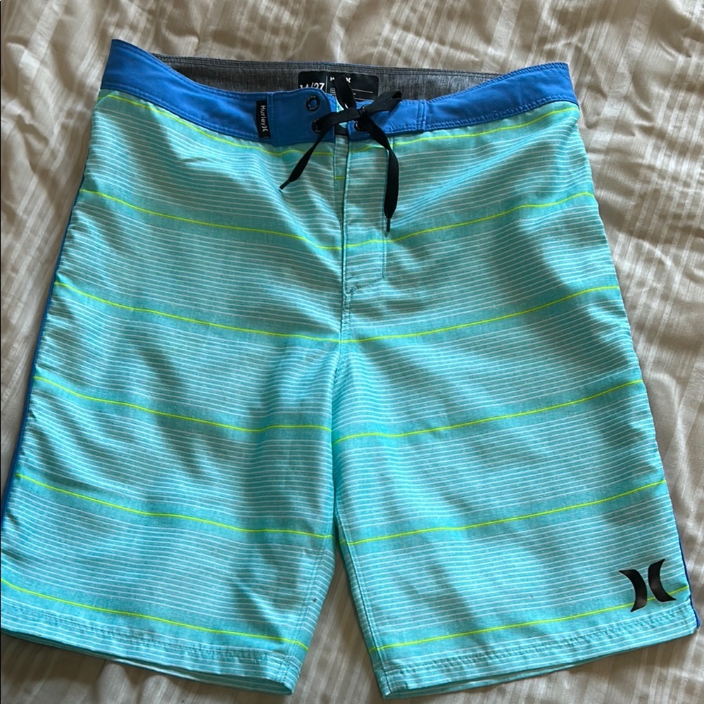 Hurley Blue and Green Board Shorts Quick-Drying Swimwear